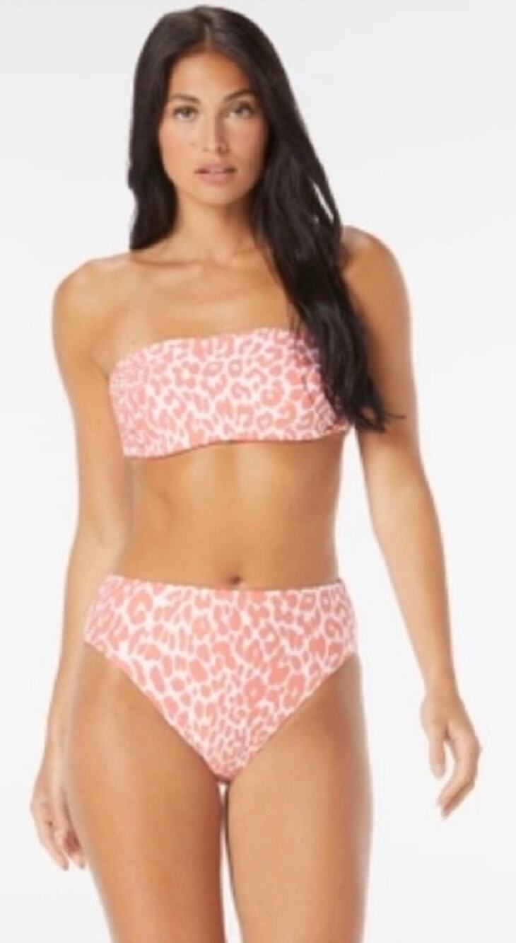 Carmen Marc Valvo Melon Foil Jungle Cheetah Reversible Bandeau Bikini Set XS NWT